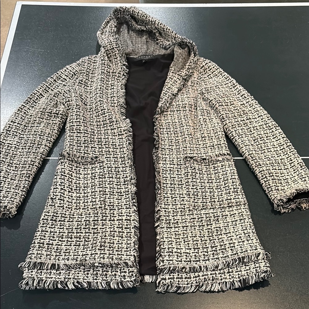 Women's Black and White Tweed Coat